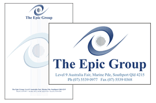 The Epic Group logo, stationery and business card image